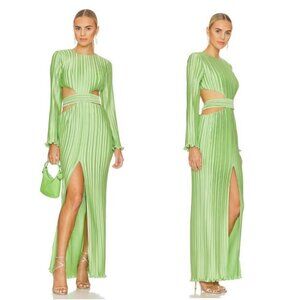 Aiifos Philipa Pleated Long Sleeve Cut Out Gown in Jade Green